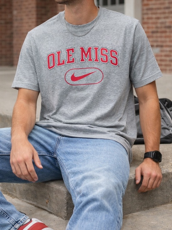Nike Other - Nike Ole Miss Rebels Dri-Fit Tee Gray Red Logo Shirt Mens XL NCAA
